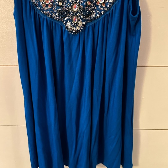 NWT M BOSTON PROPER Blue Rhinestone pleated lightweight woman tank top coastal - Picture 11 of 12
